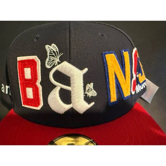 Brand About Nothing BAN Atlanta Snap Back Flat Bill Cap Hat Adjustable Navy Red - Picture 7 of 7